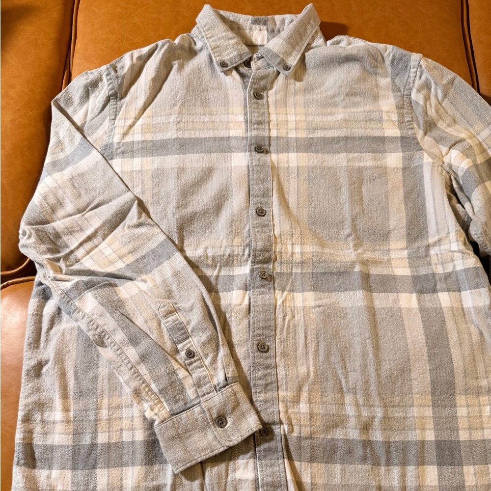 Express gray, khaki, and white Plaid Flannel Shirt